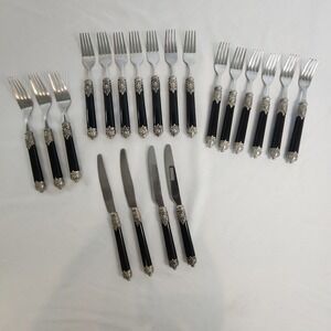 Renaissance 20 Piece Utensil Set Black Handle 18/10 Stainless Steel